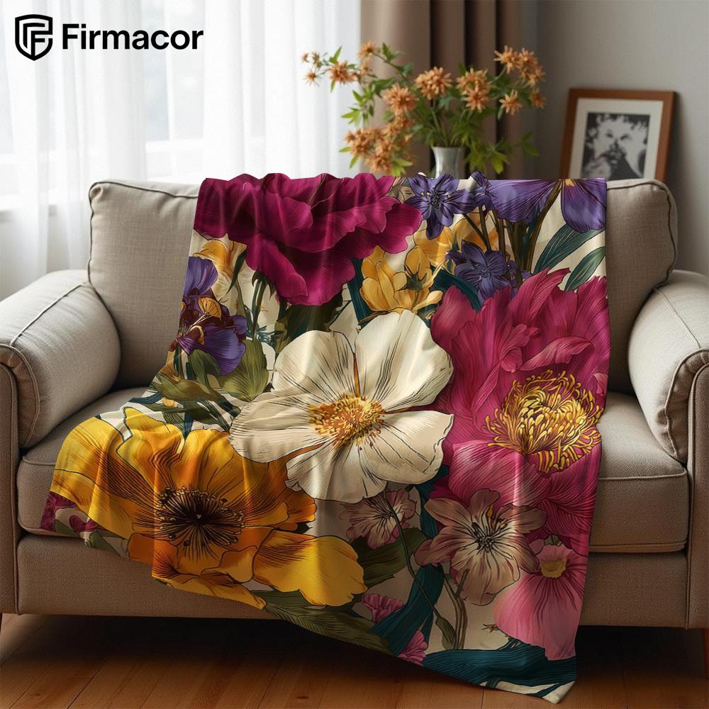 Vibrant Vintage Floral Ultra Soft Sherpa Fleece Blanket Fluffy Warm Halloween Cozy Throw for Sofa Couch Bedroom Gift All season