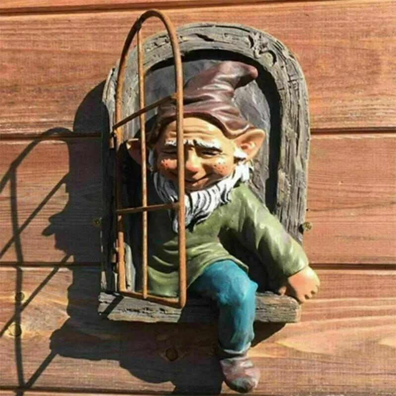 New Personalized Garden Elf Statue Courtyard Porch Creative Decoration Naughty Dwarf Window Opening Home Outdoor Decoration LS