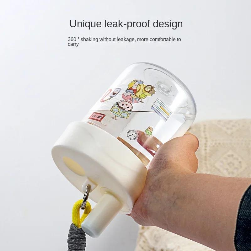 550ml Cute Children Drinking Water Bottle Straw Portable Bottle Student Couple Plastic Cup Gift School Kids