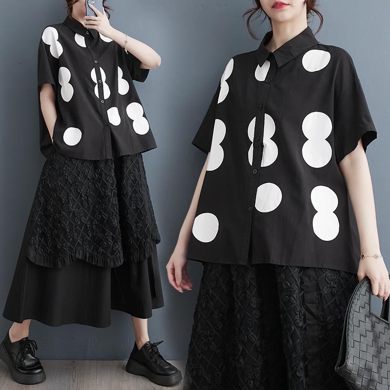 DIMANAF 2025 Plus Size New Summer Blouse Short Sleeve Polka Dot Printing Vintage Casual Women Loose Tops Shirts