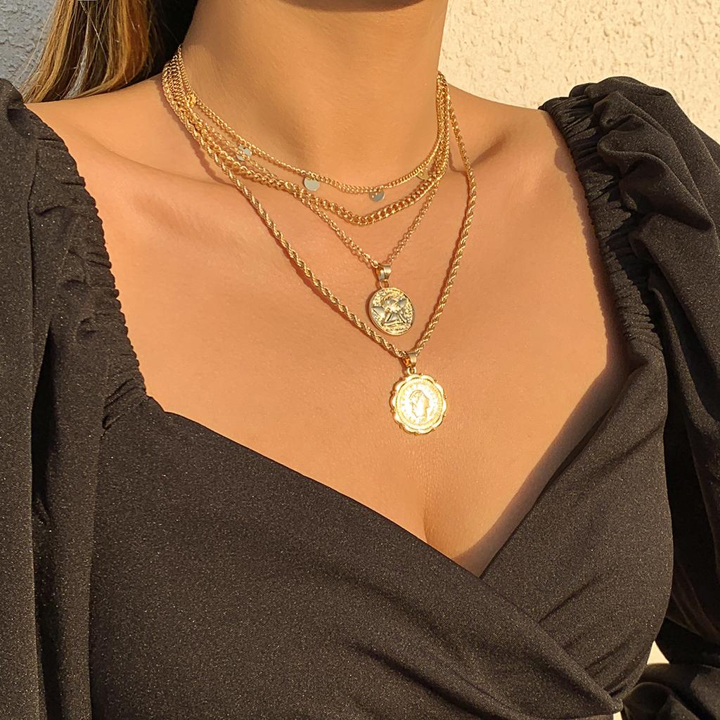 Vintage Coin Pendant Necklaces for Women Fashion Figure Long Choker Necklace Statement Jewelry Gift