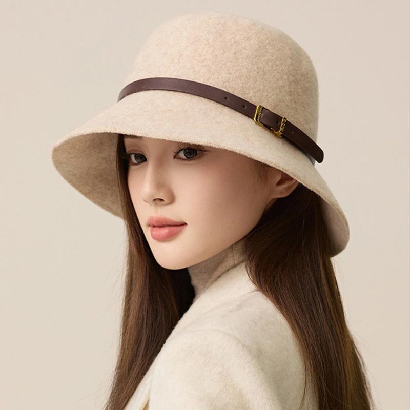 Осенне-зимняя шерстяная шляпа-рыбак с поясом, женская шерстяная шляпа-тазик