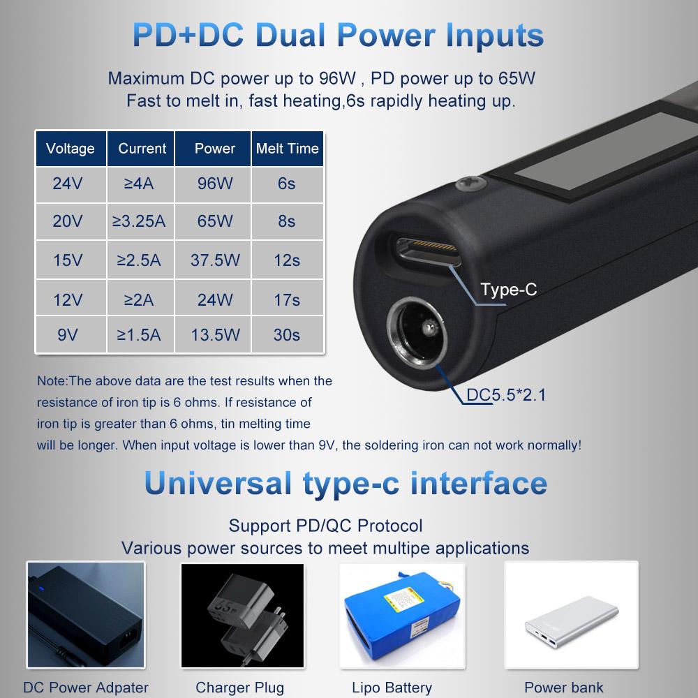 QUECOO Electric Soldering Iron Kit T85 96W Repair Tool Welding Solder Rework Station Heat Pencil Smart Portable Solder Iron Tips