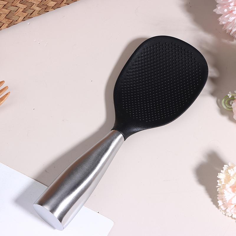 1Pc Silicone Spoon Non-Stick Cooking Spoon Stainless Steel Handle Anti-Scalding Pot Rice Spoon Durable Kitchen Gadgets