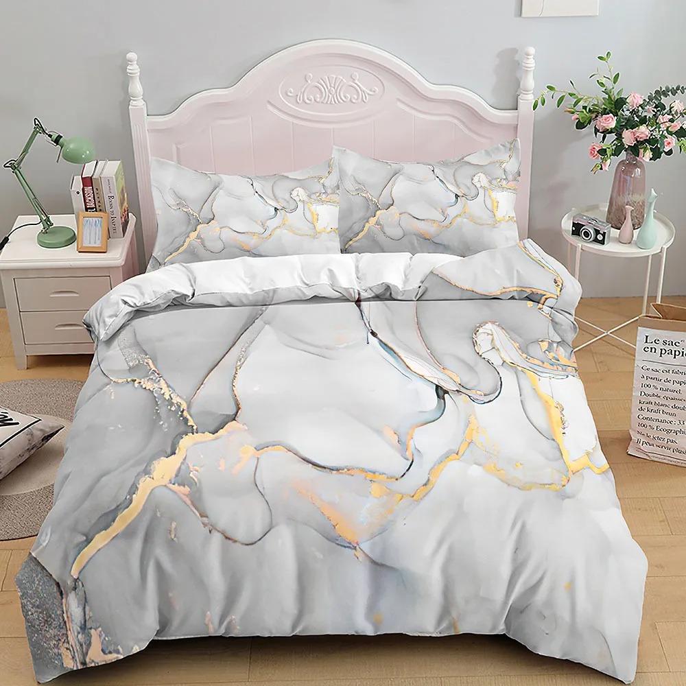 Marble Bedding Set King Queen Size Grey Gold Duvet Cover Modern Abstract Art Gothic Soft Quilt Cover for Adults