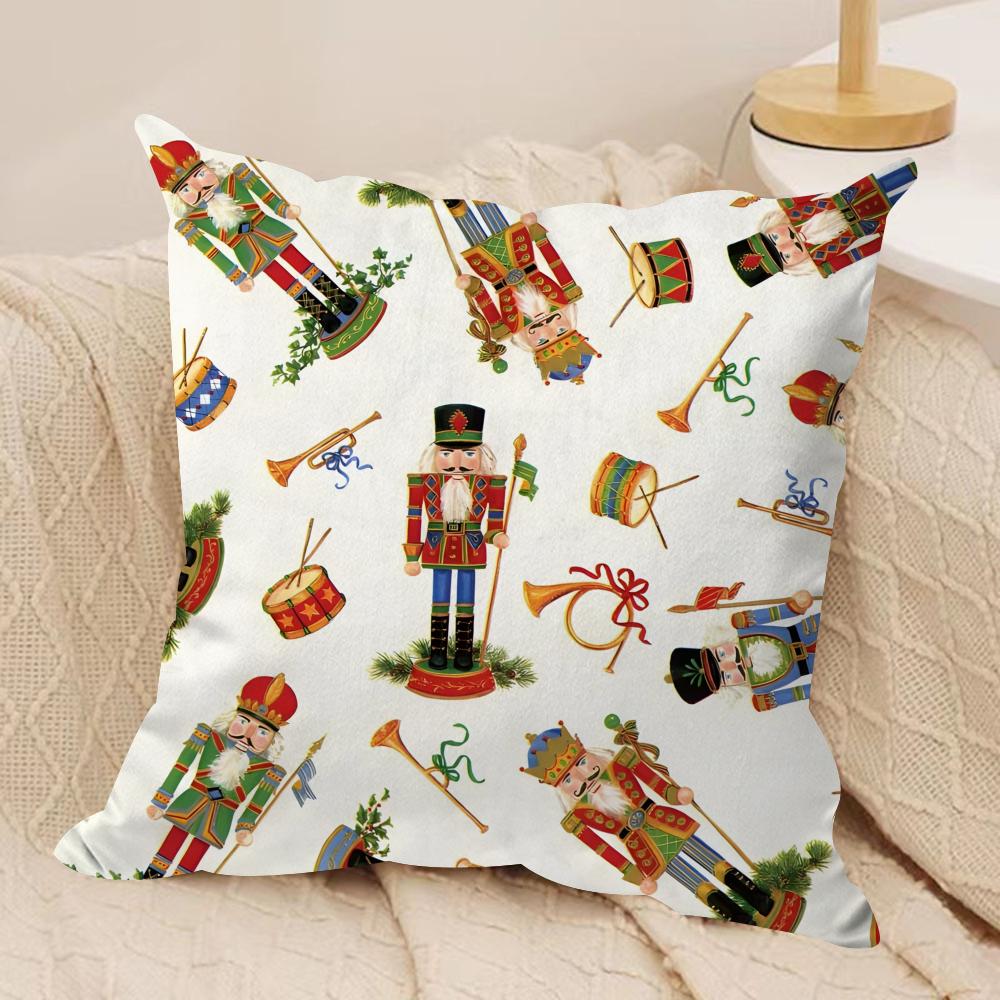 Nutcracker Soldier Cushion Cover Soft Plush Fabric Double-Sided Printed Sofa Cushion Cover for All Seasons Home Decor Gift