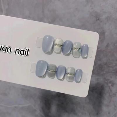Чистый ручной работы фототерапевтический нейл-арт летний ледяной голубой носимый готовый продукт для ногтей повторно используемый патч для нейл-арта, чтобы показать белизну