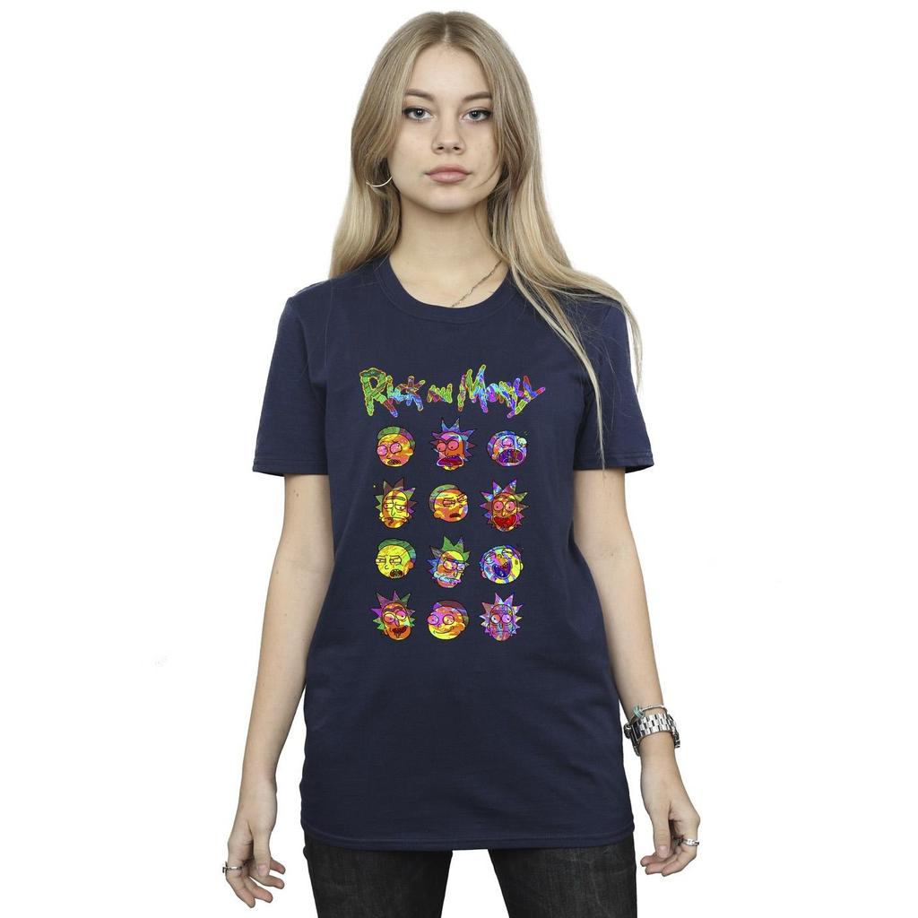 Rick And Morty Womens/Ladies Tie Dye Faces Cotton Boyfriend T-Shirt