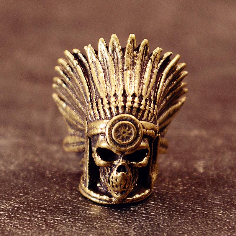 Tribal Chief Skull Head Brass Knife Beads EDC Outdoor DIY Paracord Woven Bracelets Charms Lanyard Key Chain Pendants Hangings Accessories