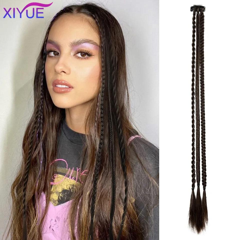 Заколка для передних косичек в прическе с 3 косами на каждой заколке, в общей сложности 22-дюймовые натуральные мягкие синтетические шиньоны для концерта