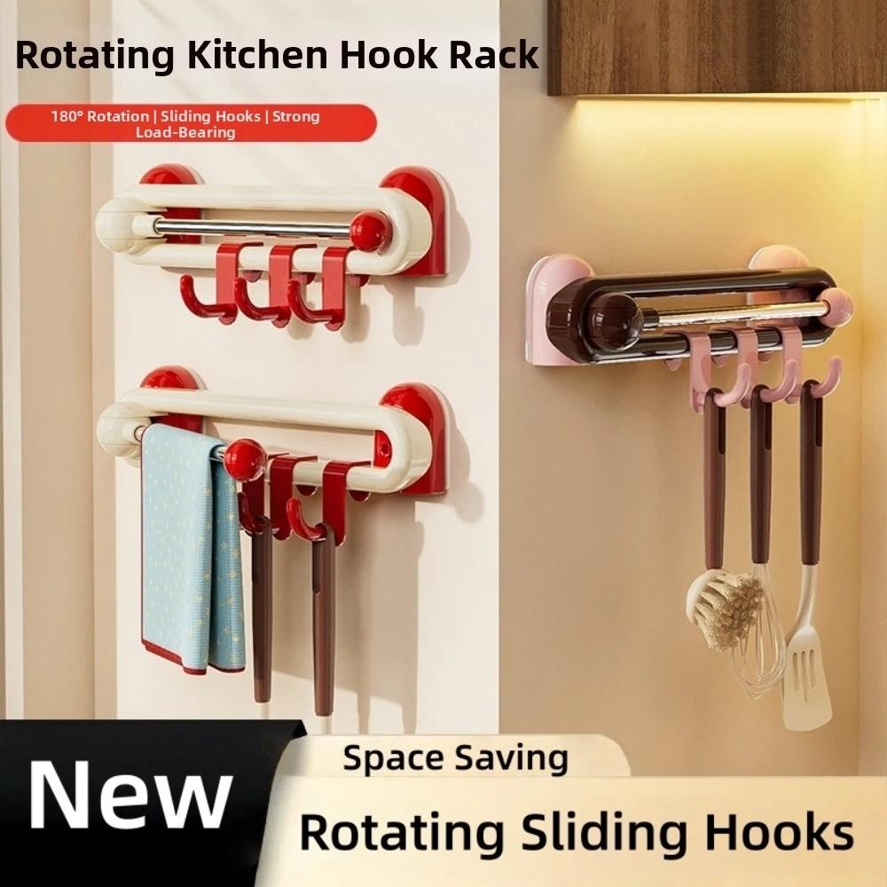 Adjustable Wall Rotating Sliding Hooks Waterproof Plastic Wall Towel Hooks Paste-on Non Perforated Kitchen Storage Hooks Kitchen