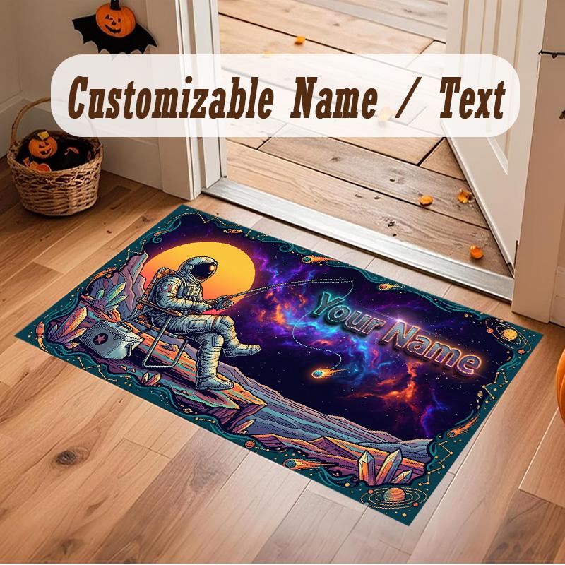 Astronaut Space Theme Soft Crystal Velvet Rug Custom Name & Text Print Non Slip Floor Rug for Bedroom Living Room