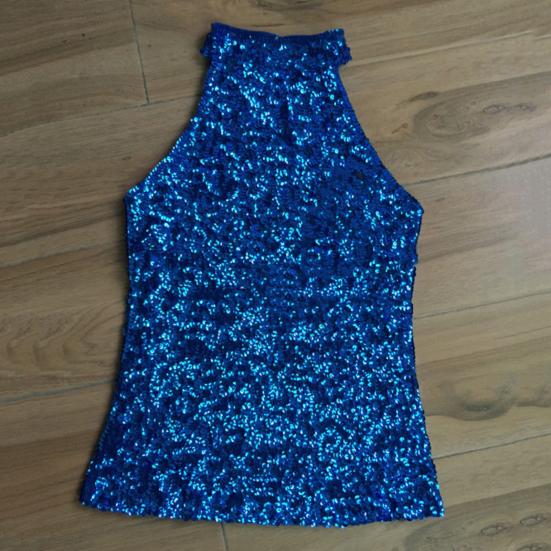 Женский топ с блестящими пайетками, с открытыми плечами, без рукавов, с бретелькой на шее, приталенный пуловер, сплошной цвет, сценическое выступление, клубный танцевальный топ, жилет