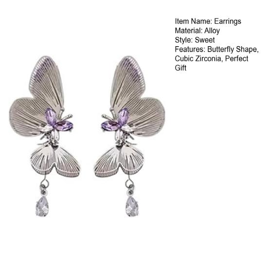 1 пара женских серег, инкрустированных кубическим цирконием, серьги в форме бабочек, серьги-пусеты для свидания, ювелирные аксессуары