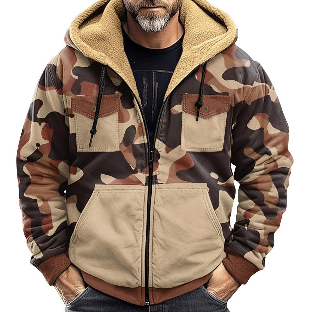 Men's Winter Camouflage Print Jacket Men's Casual Trend Zipper Hooded Jacket