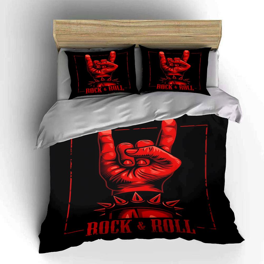 Rock & Roll Red Hand Design Bedding Set Bedding set (1 duvet cover, 2 pillowcases, duvet not included)