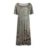 Women's Loose Casual And Fashionable Round Neck Short Sleeved Printed Mid Length Dress