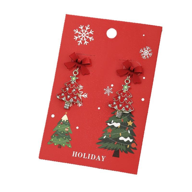 Christmas New Silver Needle Earrings, Christmas Tree Diamond Stud Earrings, Alloy Rhinestone Earrings Jewelry