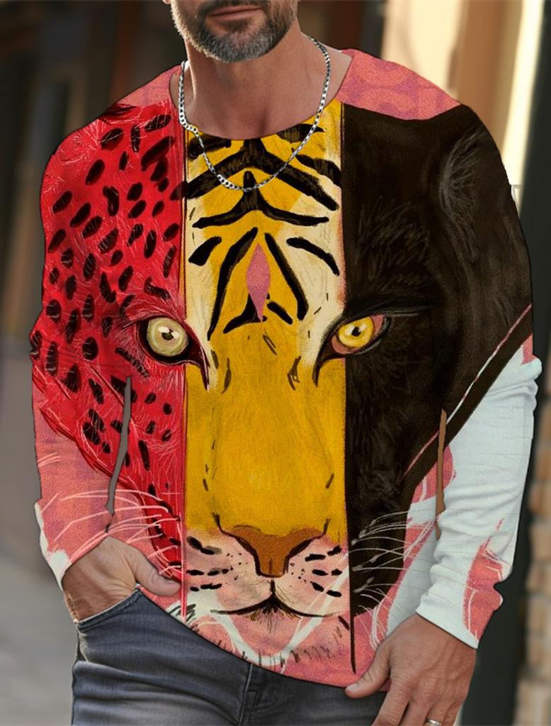 Мужская футболка с длинными рукавами, 3D-печать, HD-принт с леопардовым принтом, мужская футболка с длинными рукавами, осенние топы, повседневная домашняя одежда с круглым вырезом