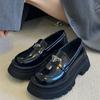 Lan Cabinet 2025 Autumn and Winter New Triangular Standard Round Head Loafers Women's Thick Soles Increase In Height, One Pedal Small Leather Shoes