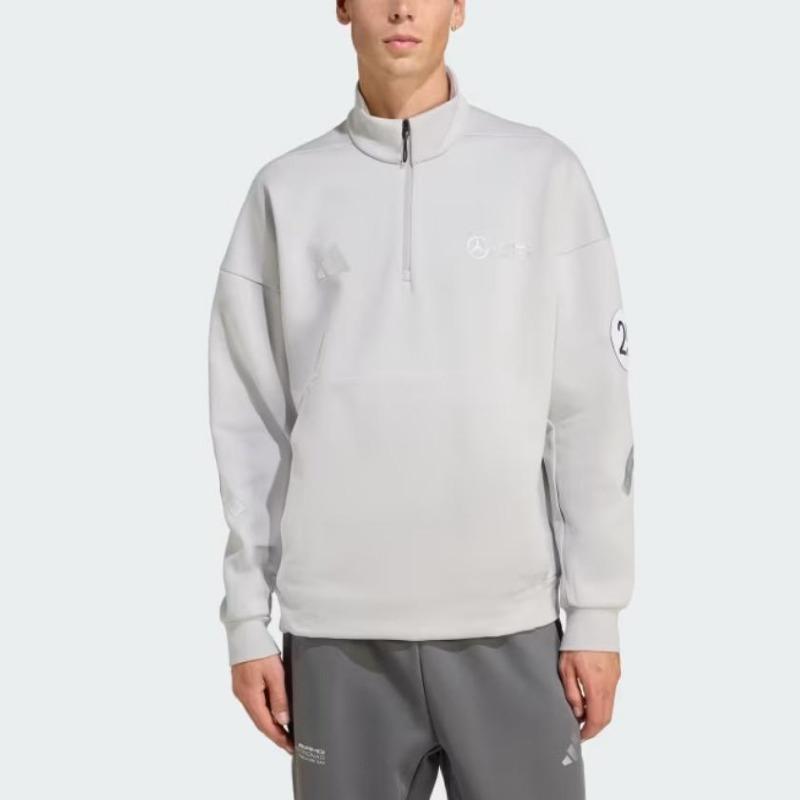 adidas X Mercedes - Amg Сотрудничество Спортивная одежда Команда Формулы-1 Petronas Silver Arrows Вязаный свитер на молнии до середины груди Теплый воротник-стойка Длинный рукав Толстовка JW3477