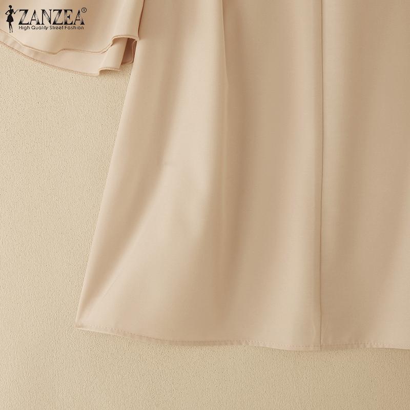ZANZEA Women Summer Round Neck Solid Color Loose Half Sleeve Blouse