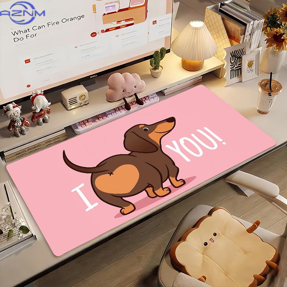 Kawaii Wiener Dog Xxl Desk Pad Lovely Pet Pattern Waterproof Keyboard Mousepad Home Gaming Decor
