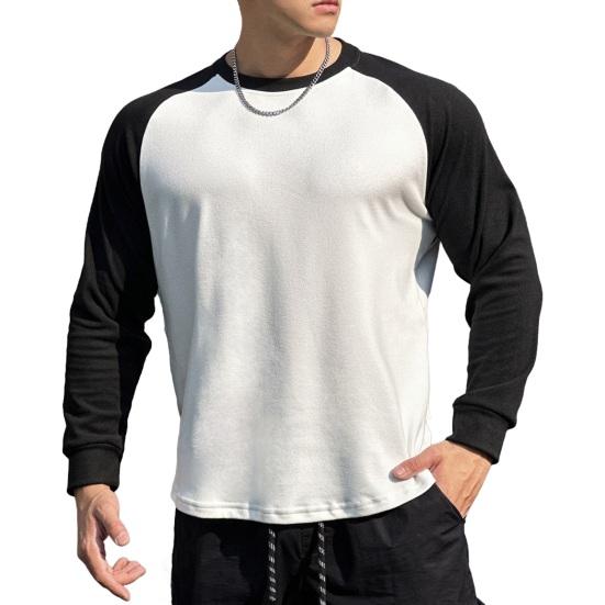 Осень-зима Мужской топ-топ облегающего кроя с о-образным вырезом в стиле пэчворк, эластичный свитер с длинными рукавами, средней длины, для фитнеса, тренировок, бега, повседневной носки, рубашка