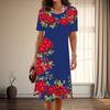 Women's Fashion Graceful Beautiful Rose Print Summer Spring Short Sleeve O-Neck Casual Dresses