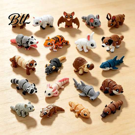 Movable Jointed Animal Toys 21PCS 3D Printed Articulated Figurines Set, Mini Flexible Joints Figures, Stress Relief Gadgets Realistic Desktop