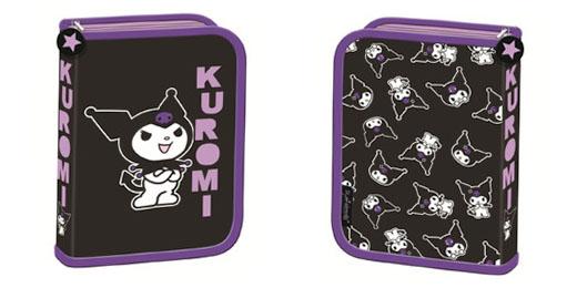 Double-flap pencil case, empty. Kuromi Black