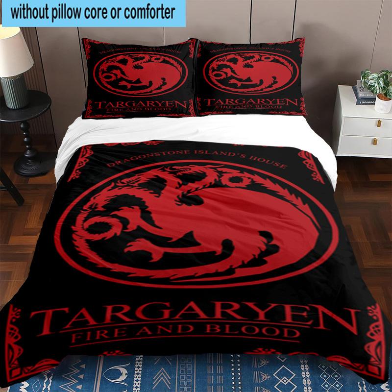 3PCS Thrones Dragon Fire And Blood 3pcs Bedding,Including 3PCS Duvet Cover And 2pcs Pillowcases Perfect for Christmas,Ideal for Bedroom, Dormitory