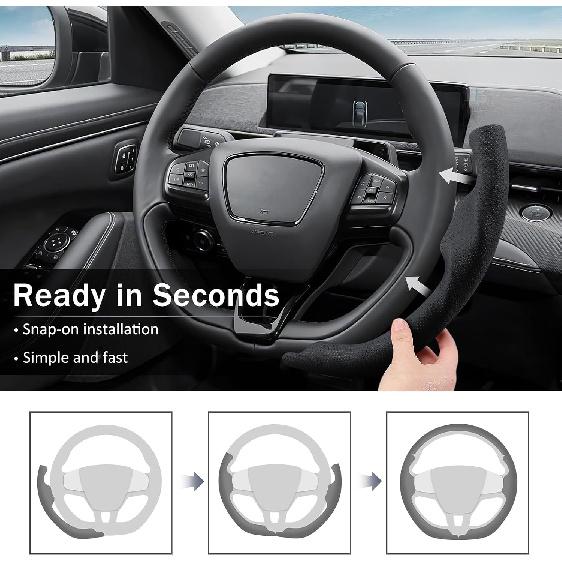 Steering Wheel Cover for Ford Mustang Mach-E 2021-2026, Black Hole | 3-Piece Leather Custom Fit Steering Wheel Accessories