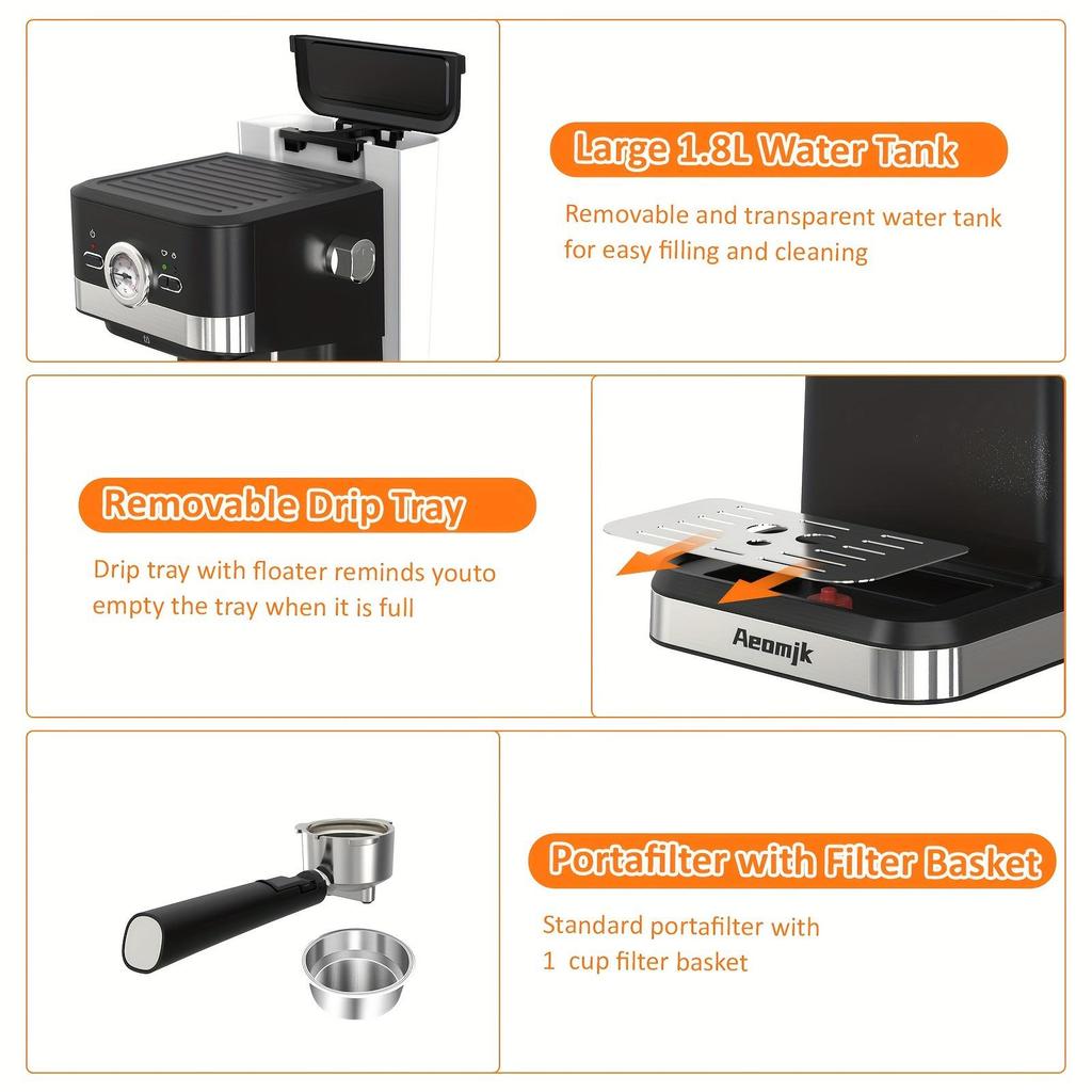 Кофемашина с несколькими напряжениями, сенсорной панелью и вспенивателем молока - стандарт 110 В / 220 В США / ЕС / Великобритании, большая емкость, автоматический пар