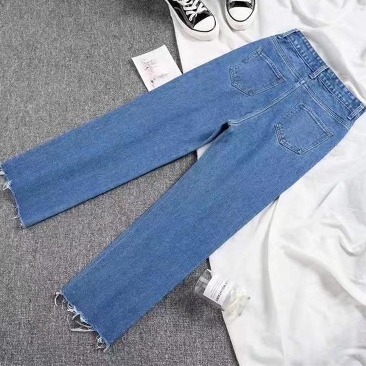 High-Waist Raw-Edge Straight-Leg Jeans for Women - Slim Fit, Loose, Korean Style 2022 Spring Collection