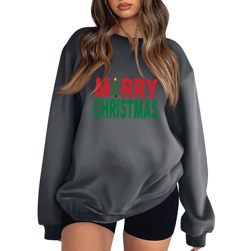 Women's Casual Fashion Christmas Print Long Sleeve O-Neck Sweatshirts Pullover Top