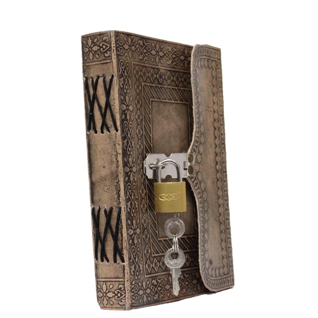 New Vintage Fashion Leather Embossed Handmade Paper Notebook Diary with Metal Lock