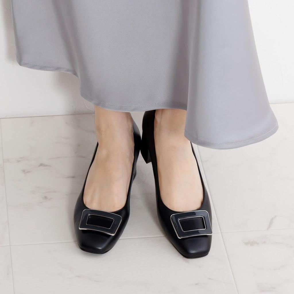 Himiko Square Buckle Chunky Heel Pumps / 643103 Black 235