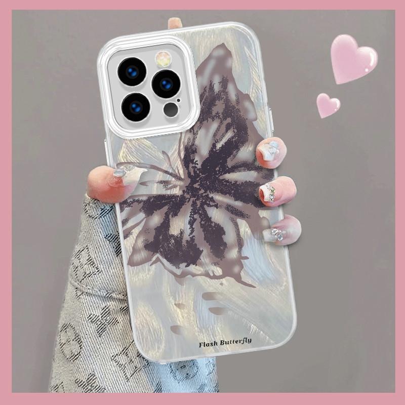 Upgraded Glitter Silver Case Painted Butterfly Printed Protective Shell Shockproof Full Back Cover for iPhone Samsung