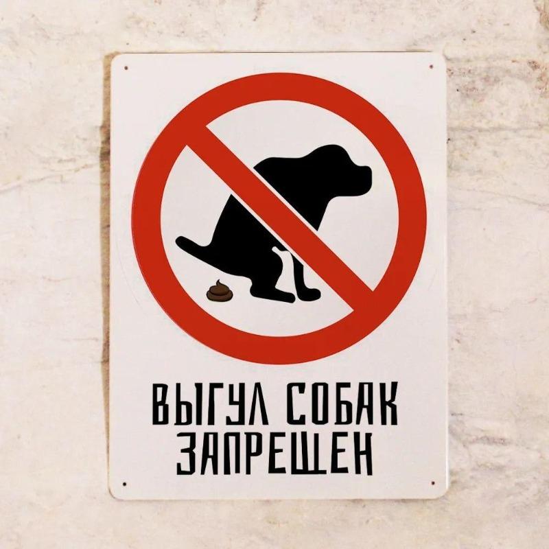 Выгул собак запрещен Жестяная табличка 20x30см, Правило для питомцев Наружная предупреждающая табличка