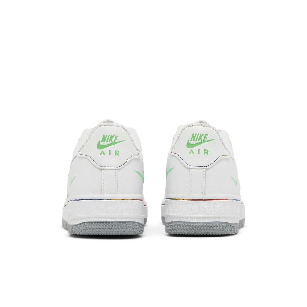 Nike Air Force 1 Low Grade School 'Multi Swoosh' (Unisex) White / Aluminum Blue / Black / Light Green Kids' Skateboarding Shoes DM9473 100