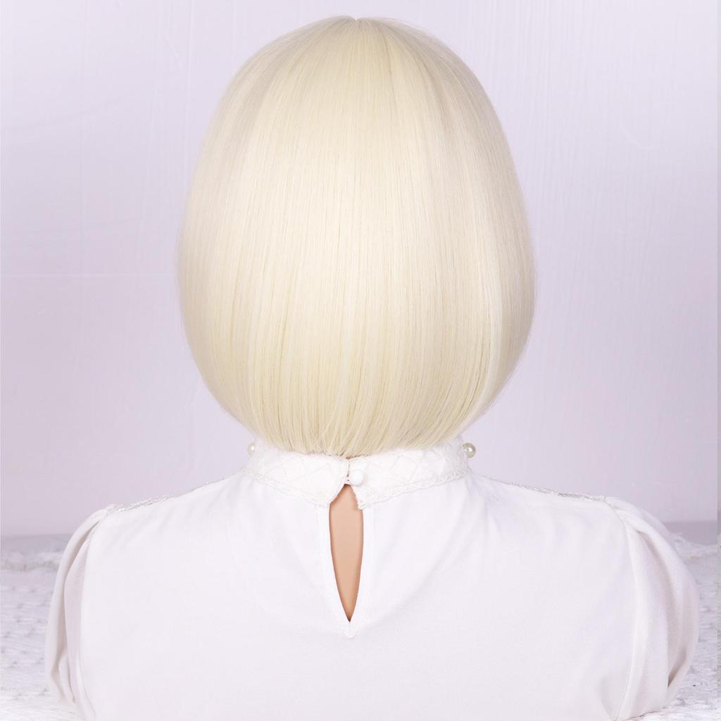 MERISIHAIR Short Blonde Bob Wig with Bangs Natural Straight Bob Wig for Women Colored Wig 12 Inches Short Bob Wavy Hair