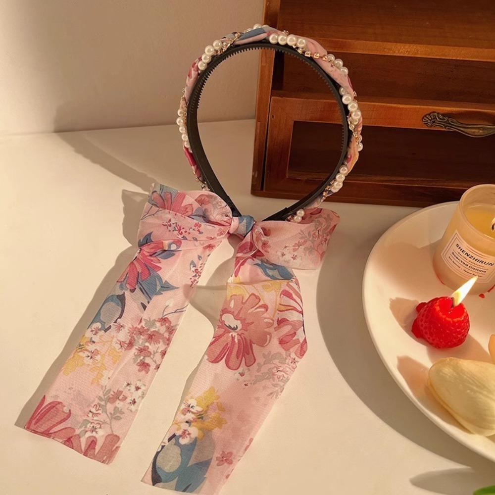 Регулируемый бант шелковый шарф повязка на голову цветочный принт обруч для волос лента повязка на голову бохо аксессуар для волос