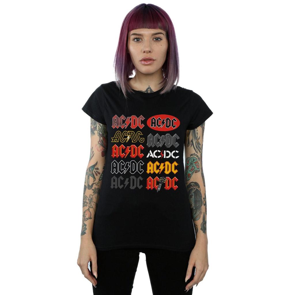 AC/DC Womens/Ladies Multi Logos Cotton T-Shirt
