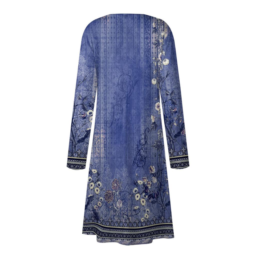 Women's Fashion Casual Printed Round Neck Pullover Slim Fitting Long Sleeve Dress