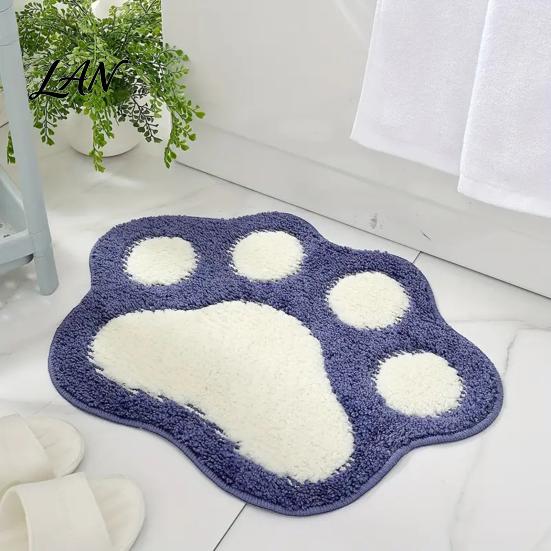 Decorative Cat Paw Mat Bath Mat, Non-Slip Soft Fluffy Rug, Absorbent Thickened Washable Cute Area Rug for Entrance Bathroom Bedroom Water Door
