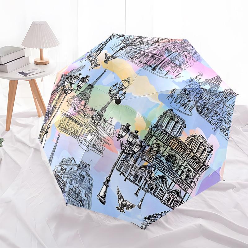 1pc Paris Landmarks Automatic Folding Umbrella - 8-Rib Automatic Open/Close, Large Canopy Birthday Festival Gift yy251217121