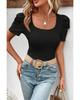 Black Waffle Knit Ruched Puff Sleeve Top