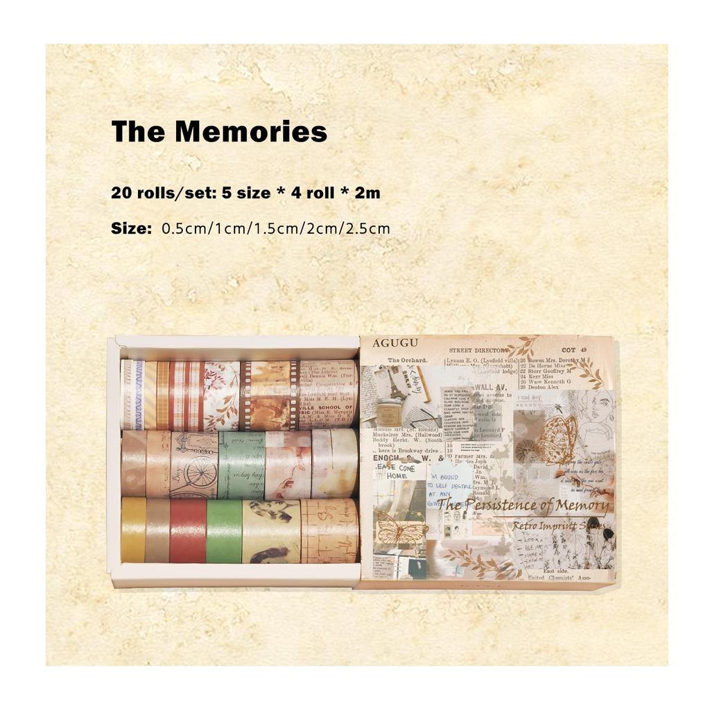 20 шт., винтажный набор лент с принтом Васи, ретро стиль, буквы, художественная клейкая клейкая лента, наклейки для украшения альбома, дневника