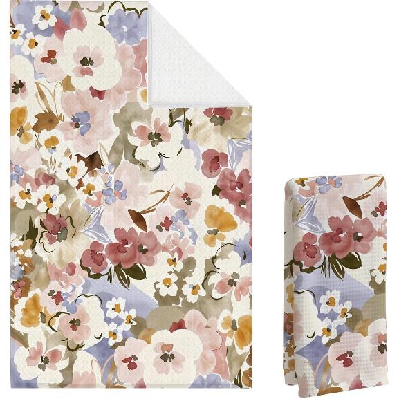 Daisy Waffle Towels, Floral Hand Towel, Floral Black & White Decor for Kitchen Bathroom, Gift for Hostess, Daisy Gift Dish Tea Towels,16x24 Inch.